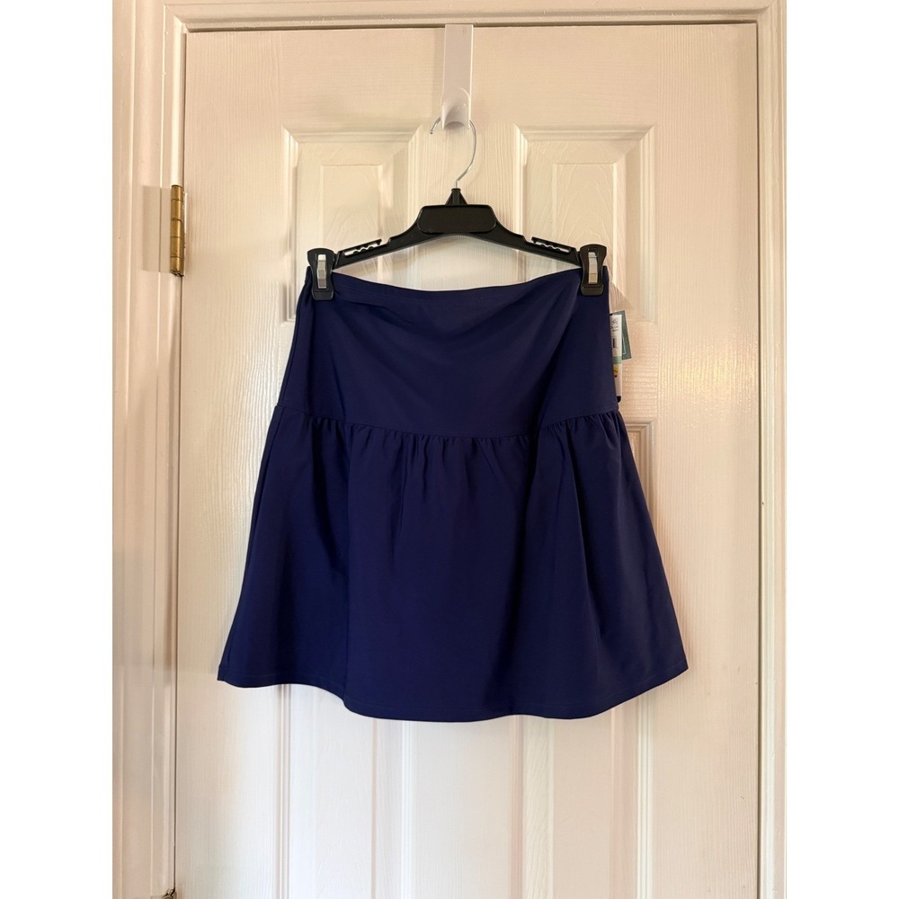 Island Escape Navy Blue Swim Skirt Ruffle Tiered Swimsuit Bottom A760039 Size 10